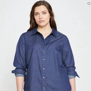 Universal Standard size S (14/16) Minimalist Stretch Cotton Chambray Shi…